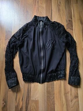 Rufen Black Lace Sleeve Bomber Jacket - R Detail
